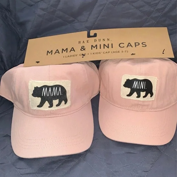Rae Dunn mama and mini baseball caps Rae Dunn Mama Bear Mini Bear Caps Color Black Brand New With  main image 3
